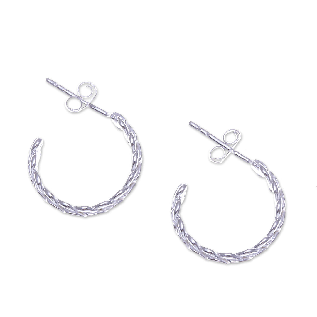 High-Polished Rope-Shaped Sterling Silver Half-Hoop Earrings - Curled Times