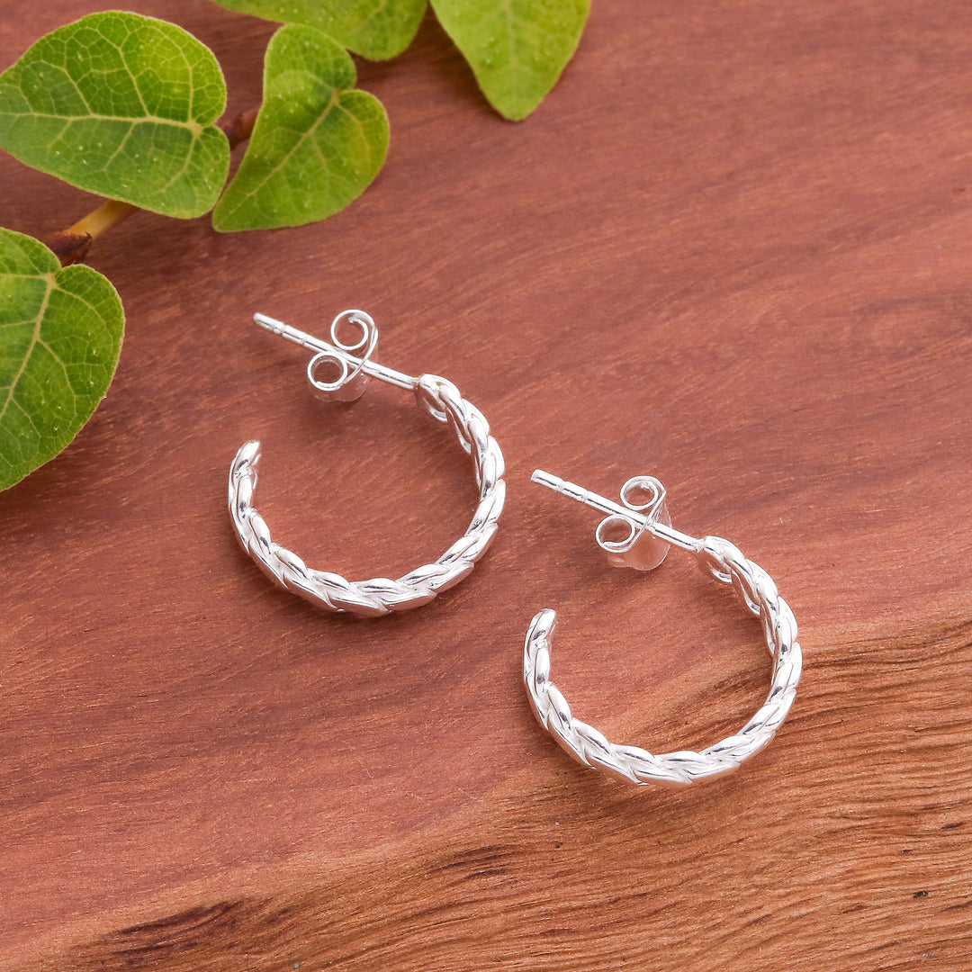 High-Polished Rope-Shaped Sterling Silver Half-Hoop Earrings - Curled Times