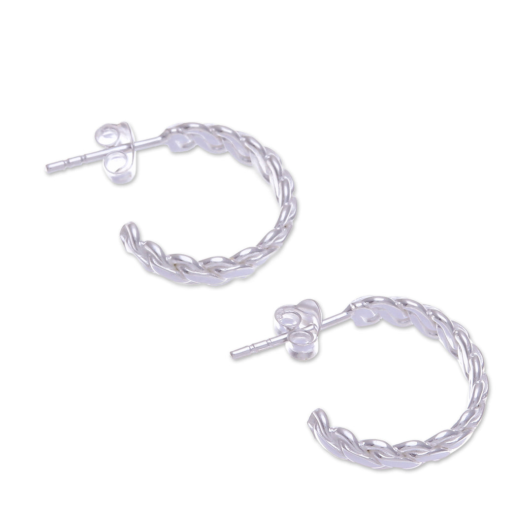 High-Polished Rope-Shaped Sterling Silver Half-Hoop Earrings - Curled Times