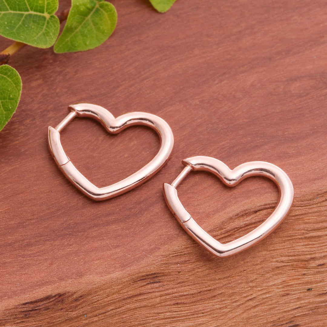 Artisan-Made Heart-Shaped 18k Rose Gold-Plated Hoop Earrings - Dulcet Beats