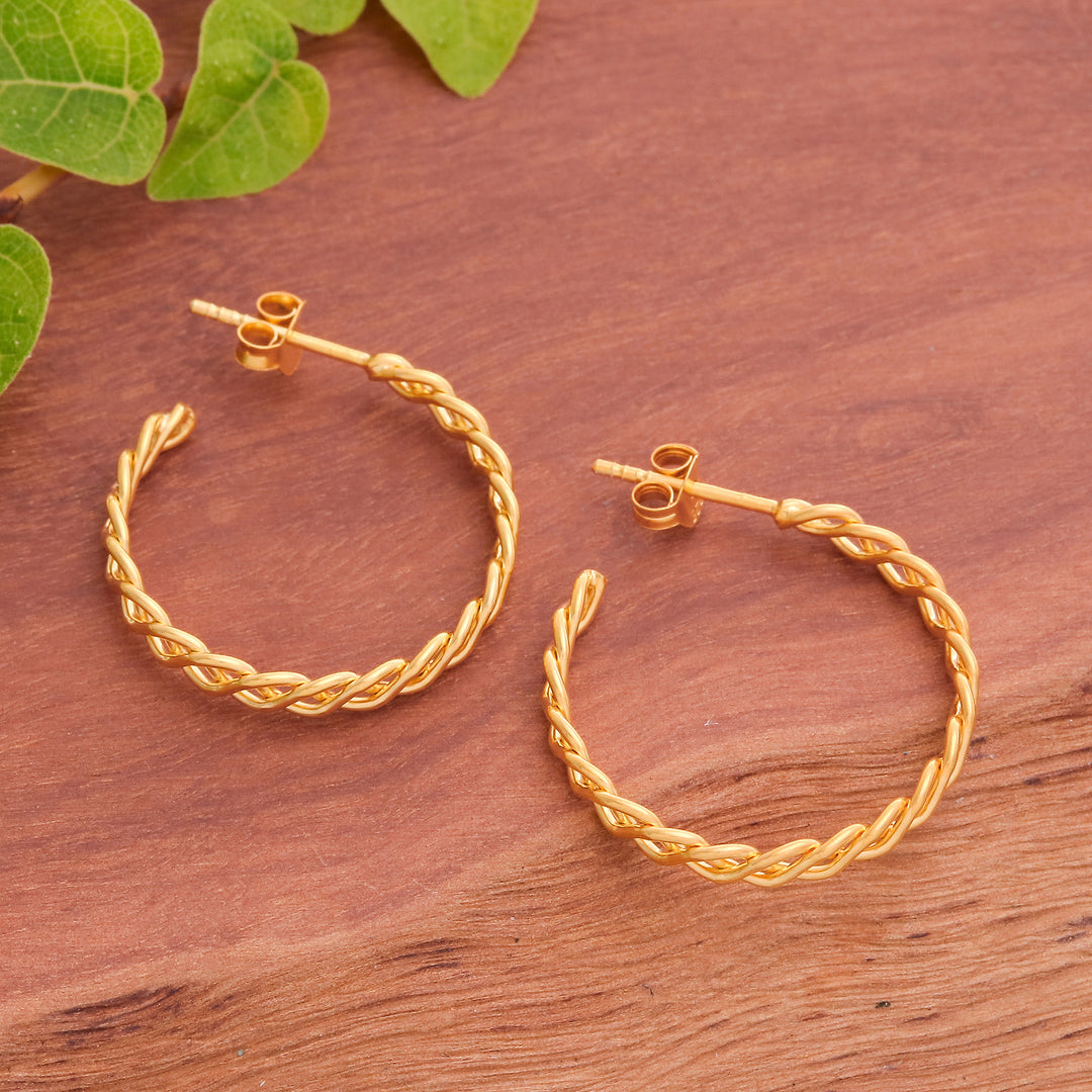 Rope-Shaped 18k Gold-Plated Half-Hoop Earrings from Thailand - Arcadian Ropes