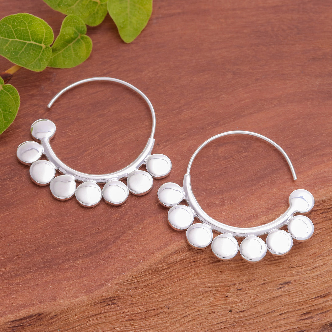 Polished Abstract-Themed Sterling Silver Half-Hoop Earrings - Paradisial Dots