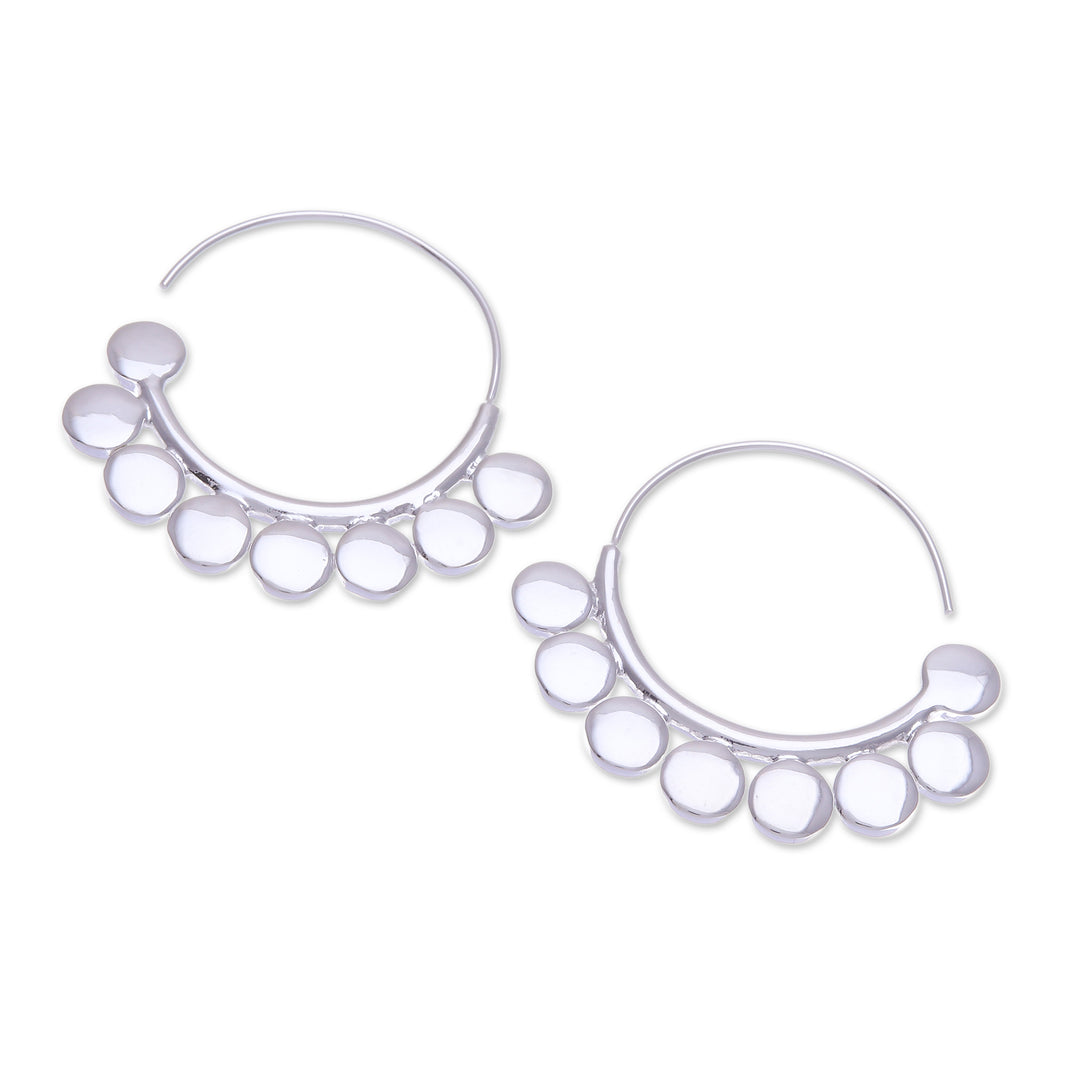 Polished Abstract-Themed Sterling Silver Half-Hoop Earrings - Paradisial Dots