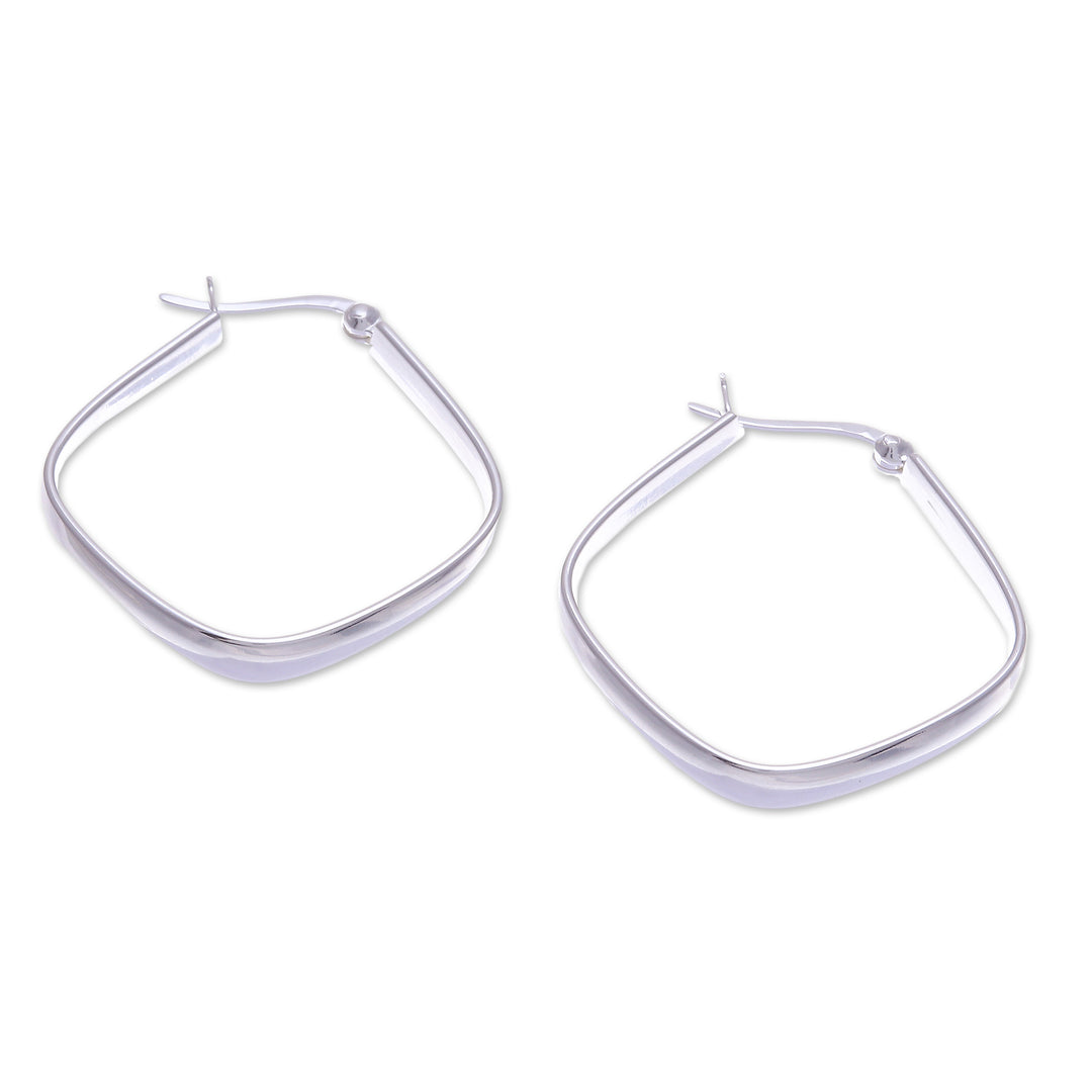 Thai Artisan-Made Minimalist Sterling Silver Hoop Earrings - Sides of Utopia