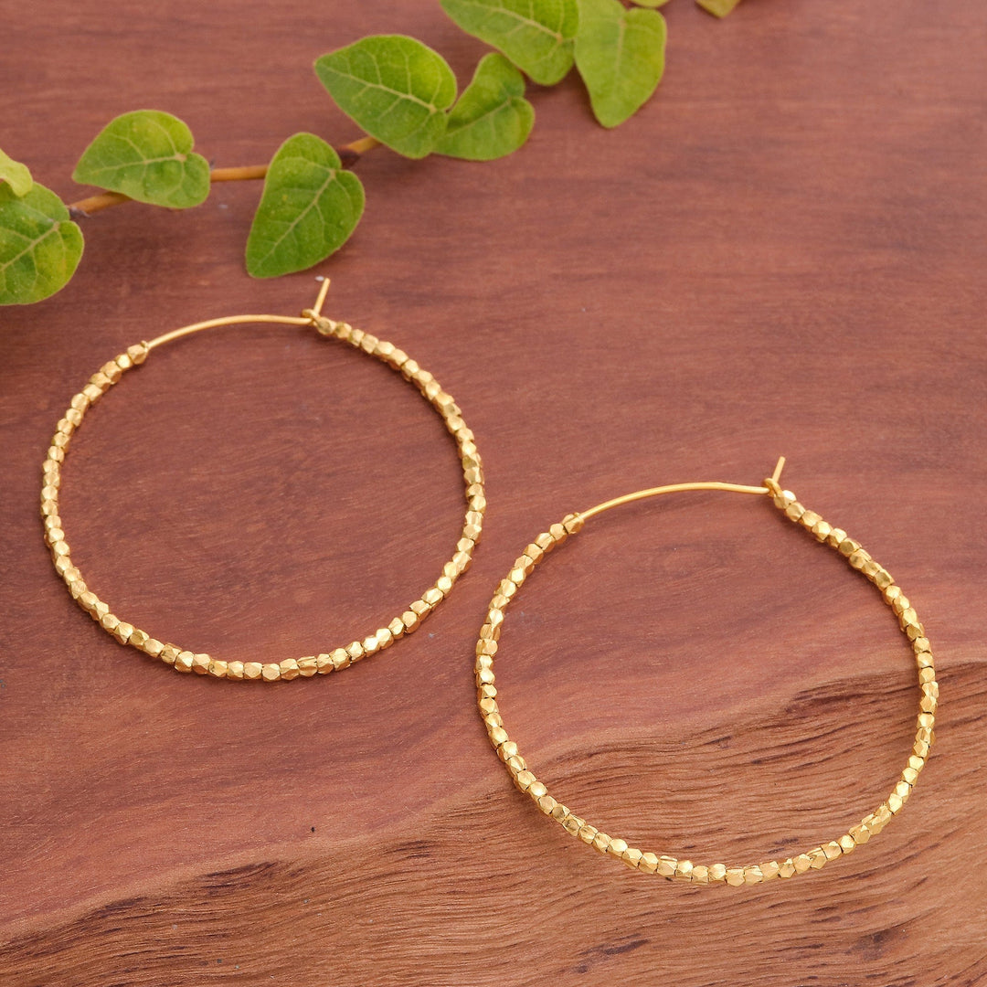 Geometric 18k Gold-Plated Beaded Hoop Earrings from Thailand - Jubilant Nimbus