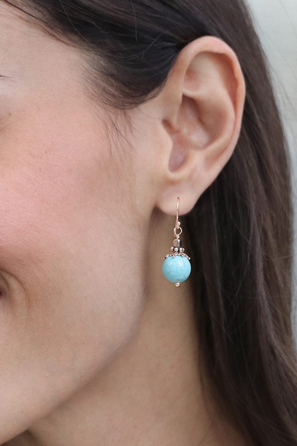 Classic Thai Recon Turquoise and Hematite Dangle Earrings - Coastal Glory