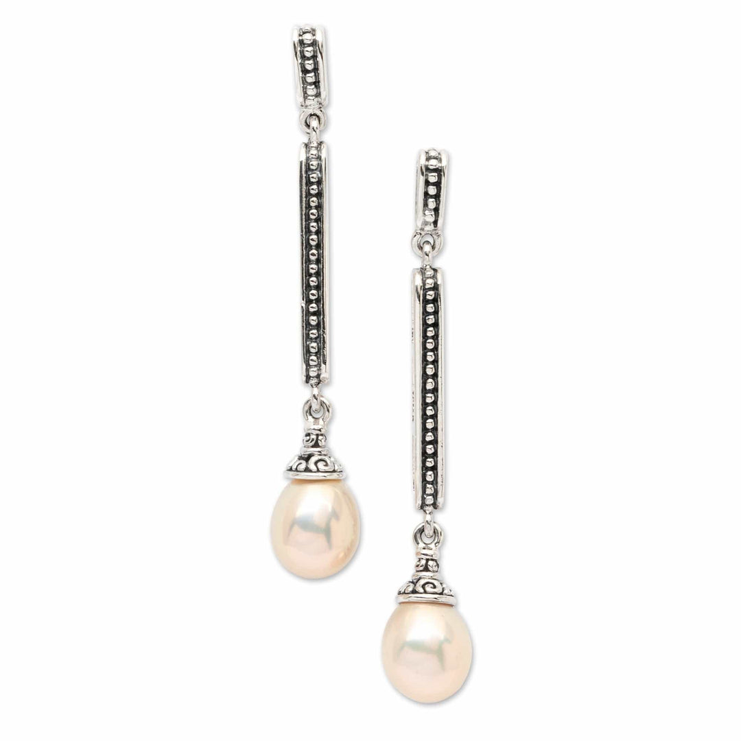 Classic Balinese-Made White Cultured Pearl Dangle Earrings - Royal Dew