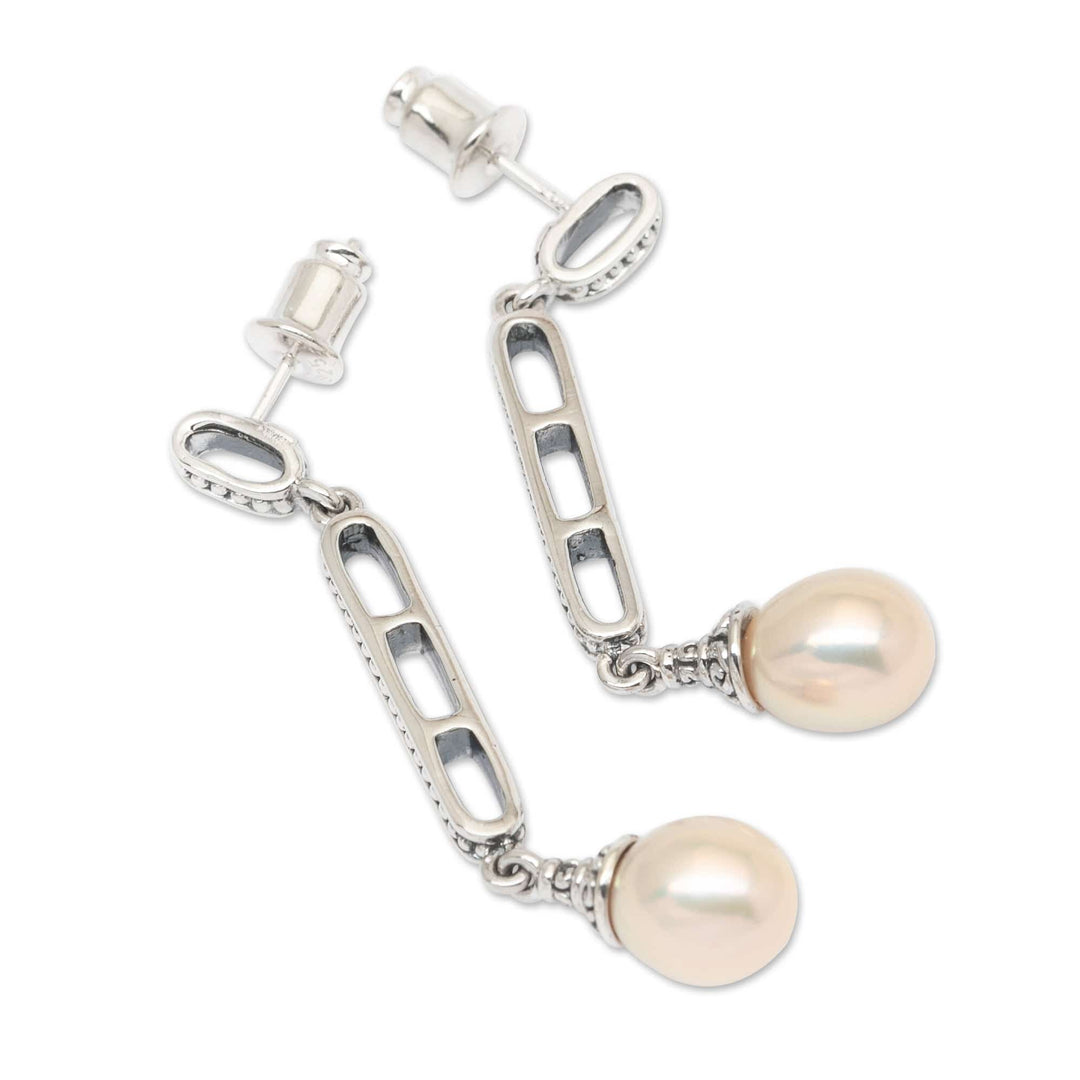 Classic Balinese-Made White Cultured Pearl Dangle Earrings - Royal Dew