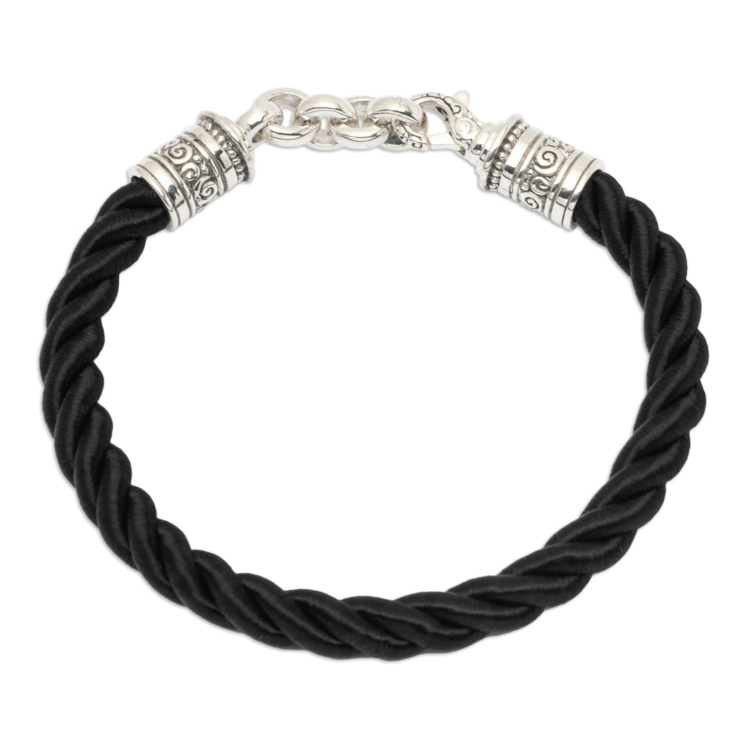 Balinese Artisan-Made Black Sterling Silver Pendant Bracelet - Hero of Islands