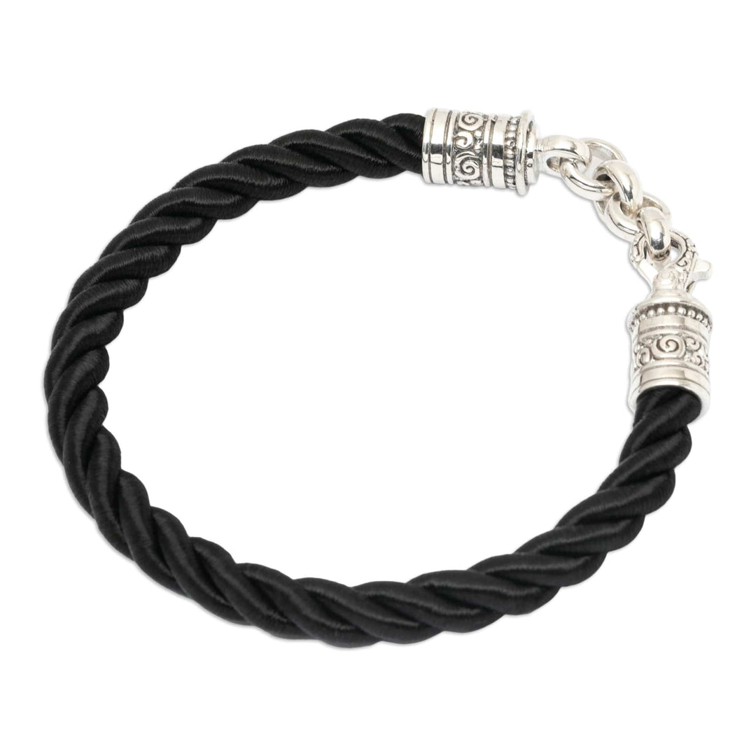 Balinese Artisan-Made Black Sterling Silver Pendant Bracelet - Hero of Islands