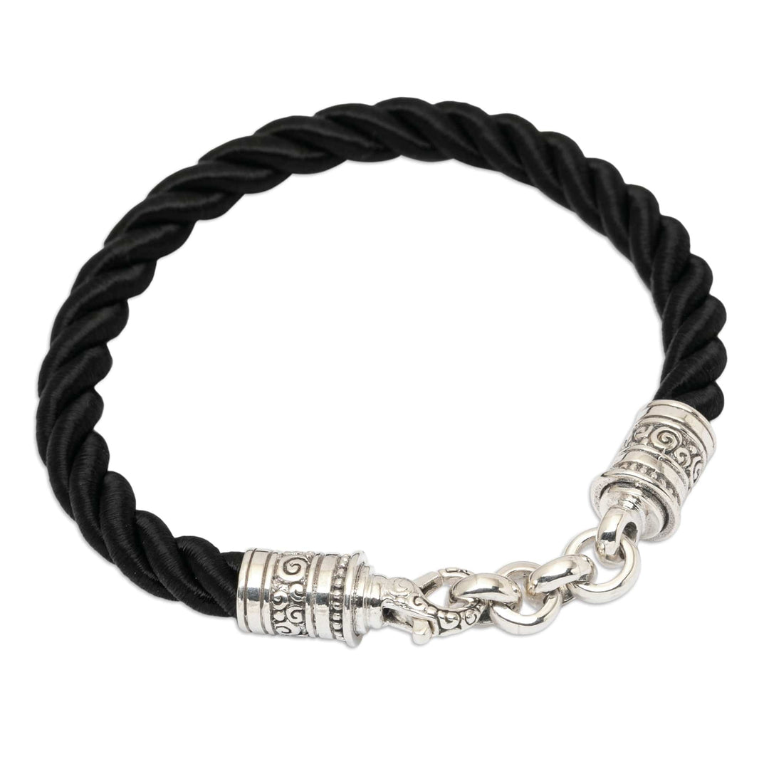 Balinese Artisan-Made Black Sterling Silver Pendant Bracelet - Hero of Islands