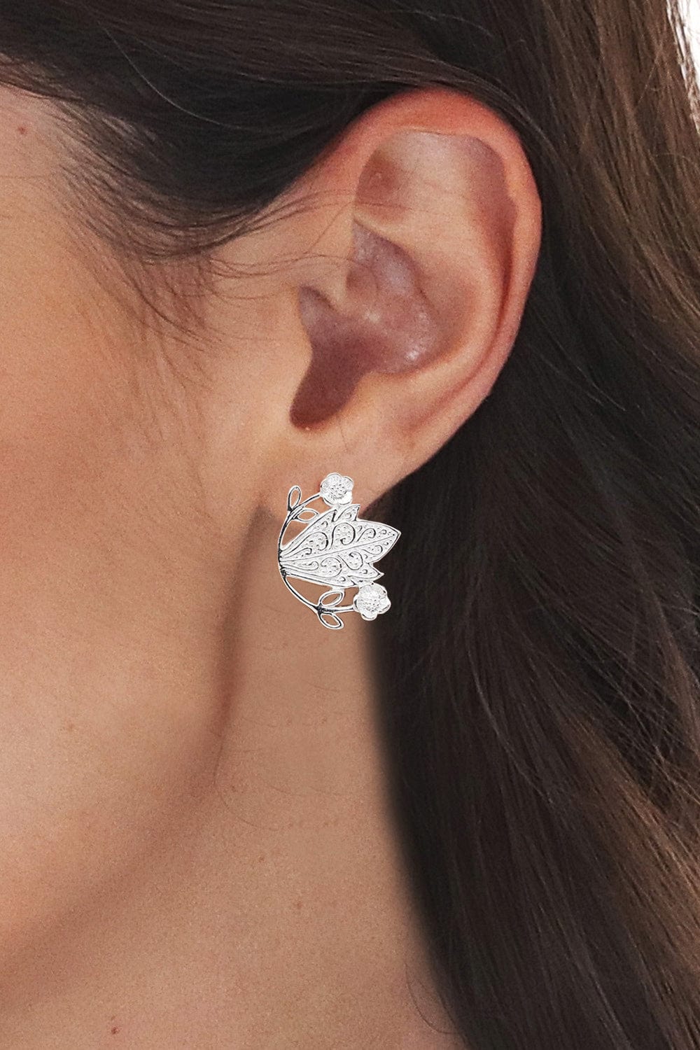 Classic Floral Sterling Silver Button Earrings Made in Bali - Queen of Paradise