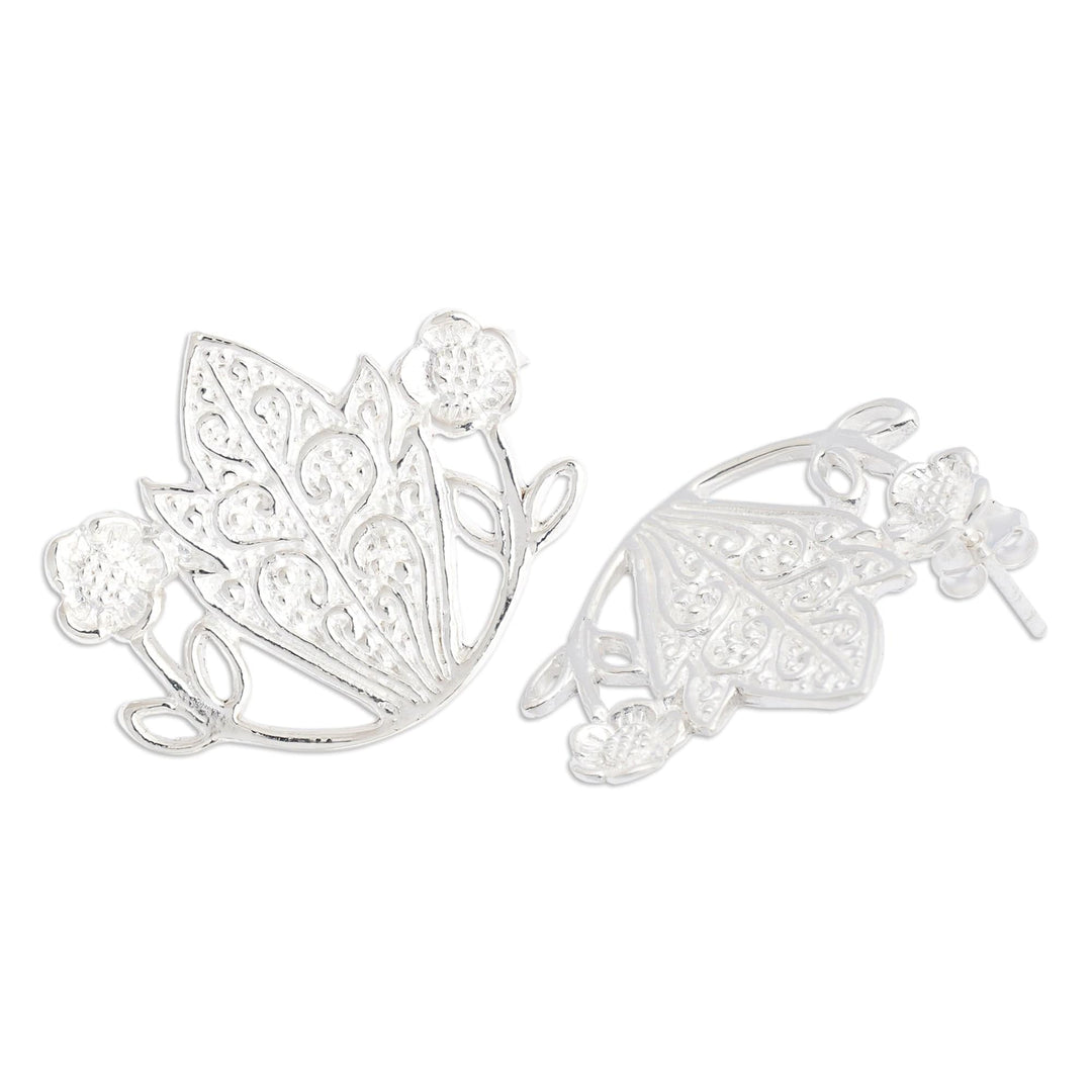 Classic Floral Sterling Silver Button Earrings Made in Bali - Queen of Paradise