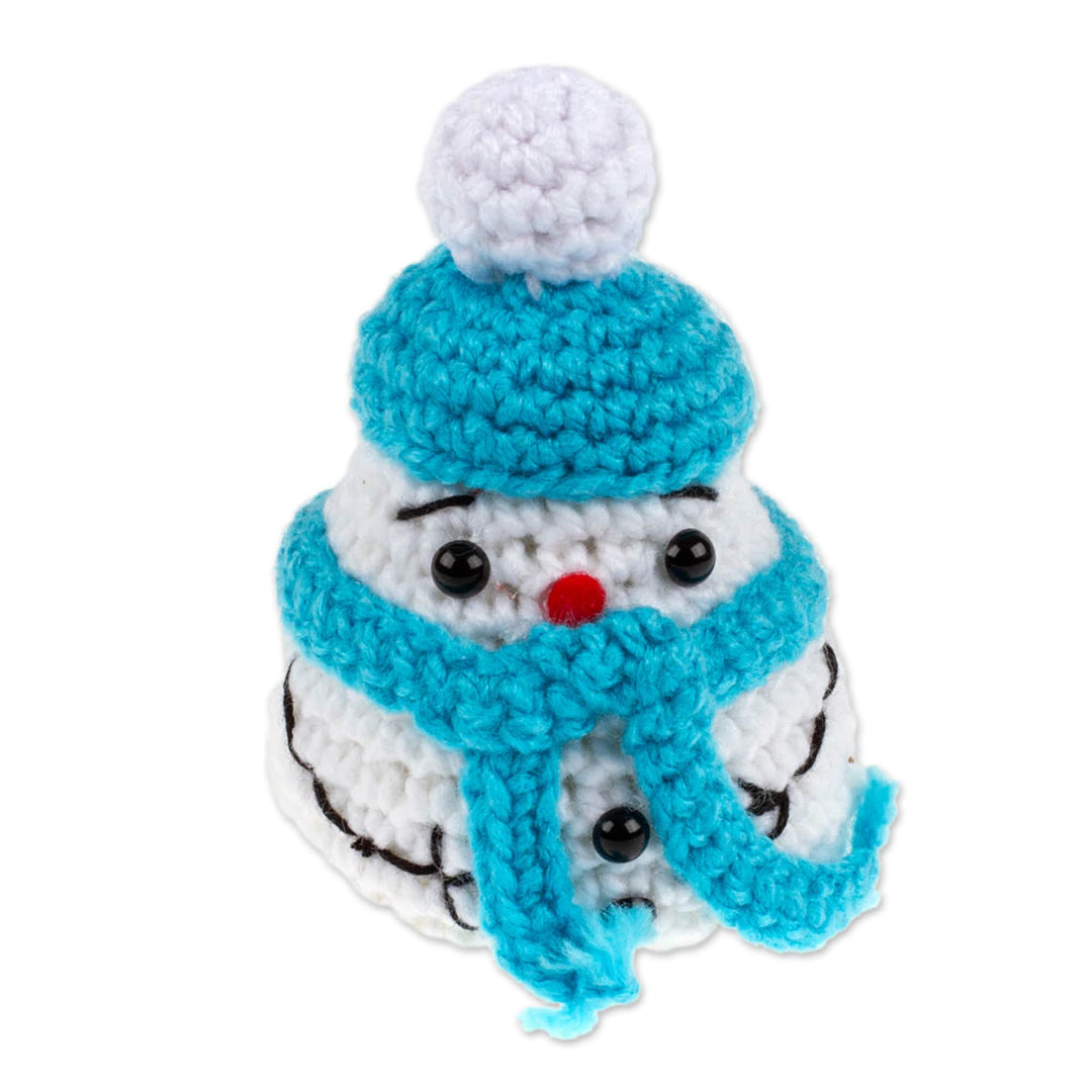 Crocheted Christmas Decorative Accent with Snowman Motif - Cute Snowman
