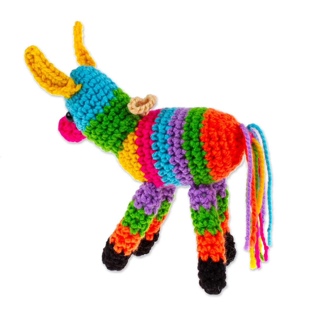 Colorful Donkey Piñata-Themed Crocheted Holiday Ornament - Donkey Piñata