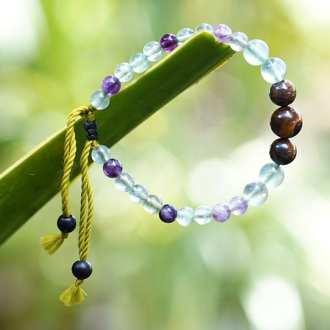 Balinese Handmade Fluorite and Tiger's Eye Beaded Bracelet - Carefree Spirit