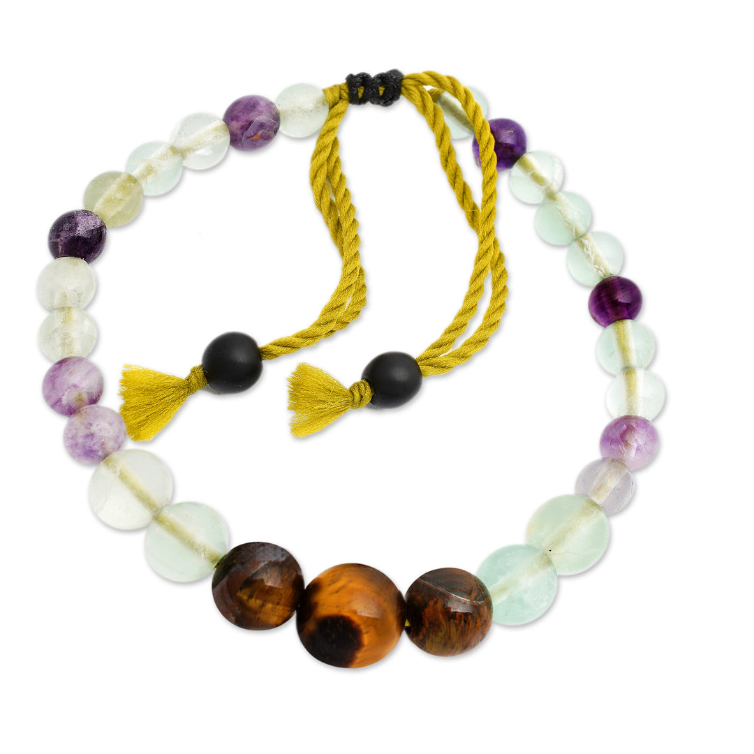 Balinese Handmade Fluorite and Tiger's Eye Beaded Bracelet - Carefree Spirit