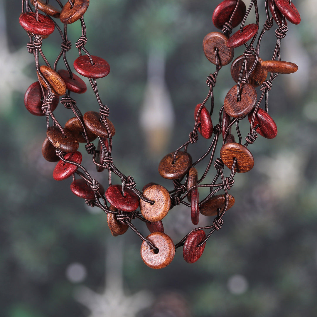 Bohemian Handmade Haldu Wood Beaded Station Strand Necklace - Sylvan Loops