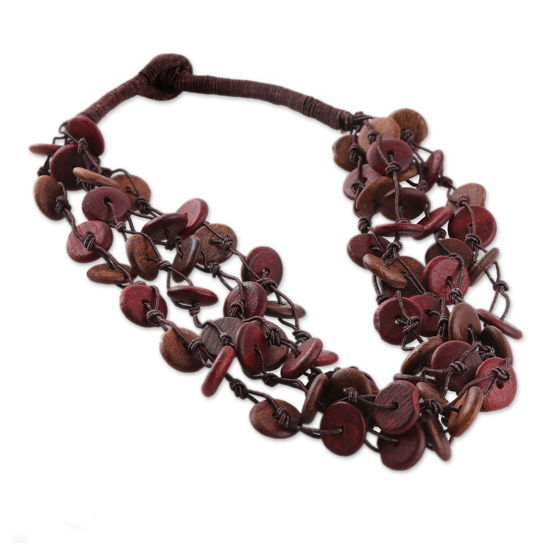 Bohemian Handmade Haldu Wood Beaded Station Strand Necklace - Sylvan Loops