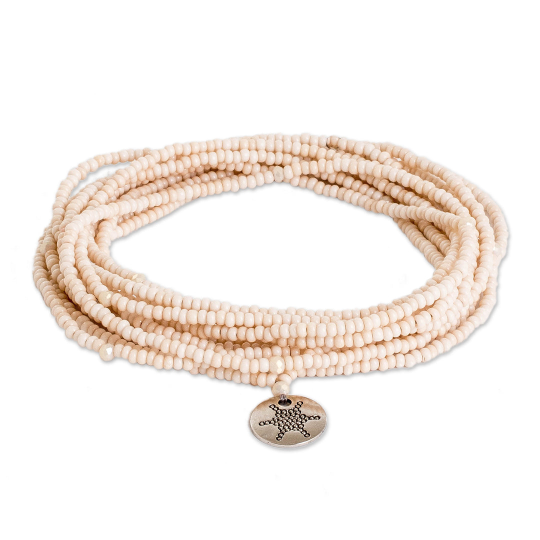Handcrafted Beige Beaded Wrap Bracelet and Strand Necklace - Infinite Grace