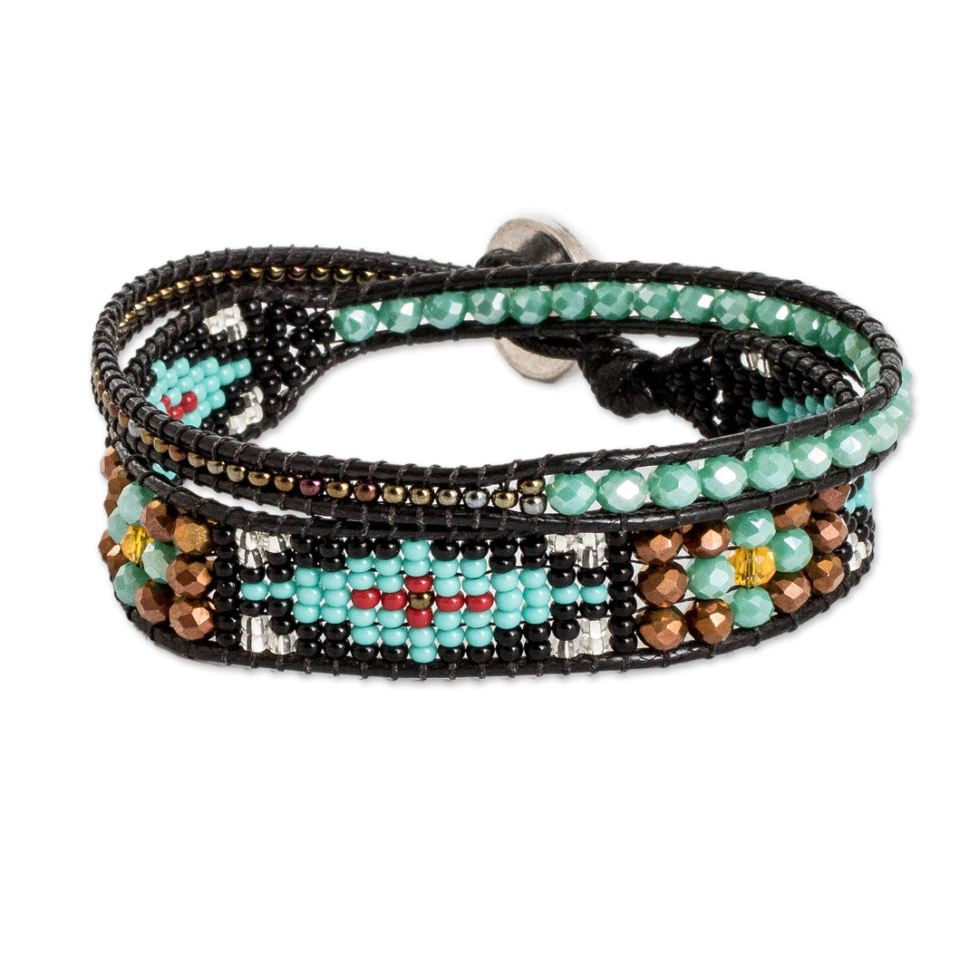 Black Hand-Woven Geometric-Themed Long Beaded Wrap Bracelet - Geometric Enchantment