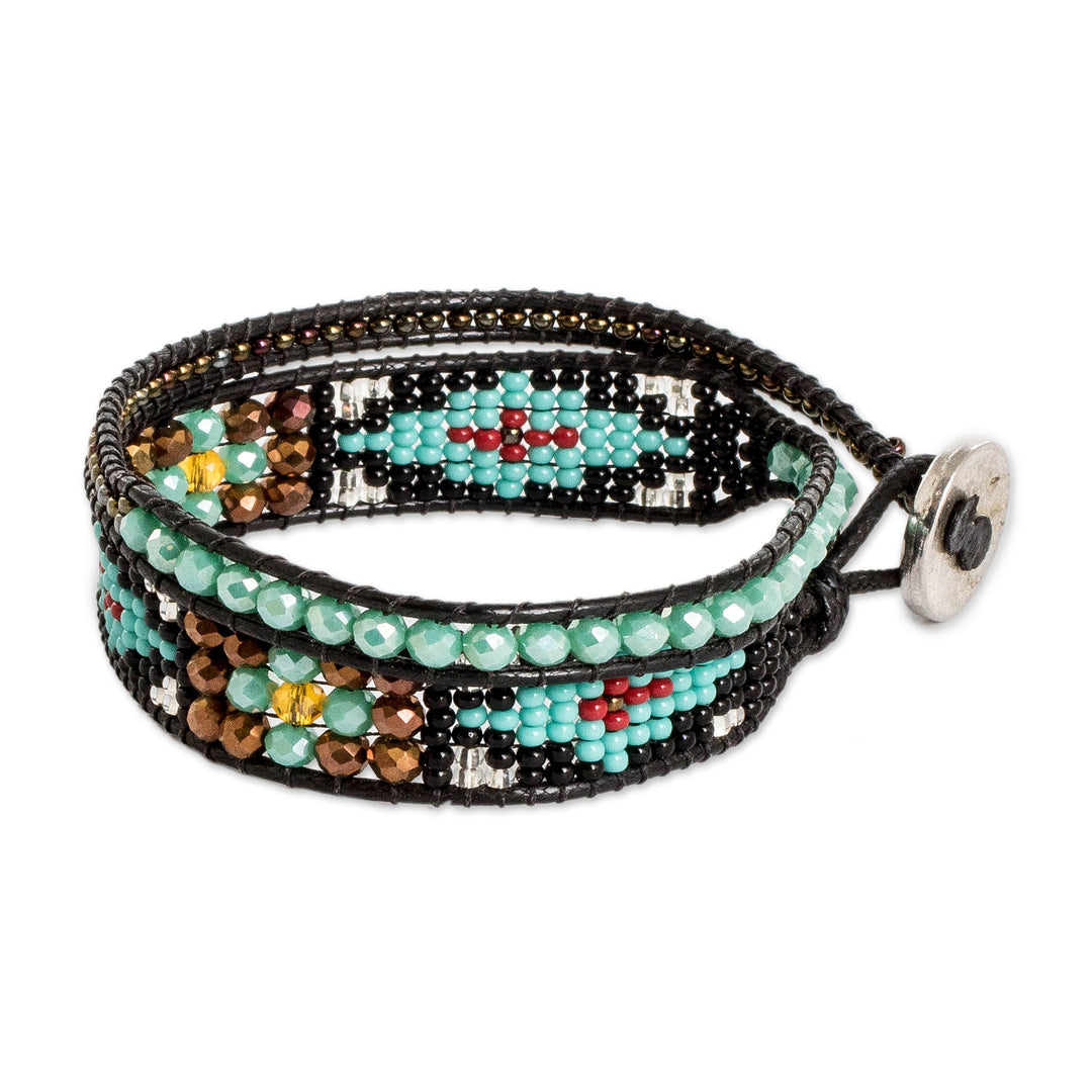 Black Hand-Woven Geometric-Themed Long Beaded Wrap Bracelet - Geometric Enchantment