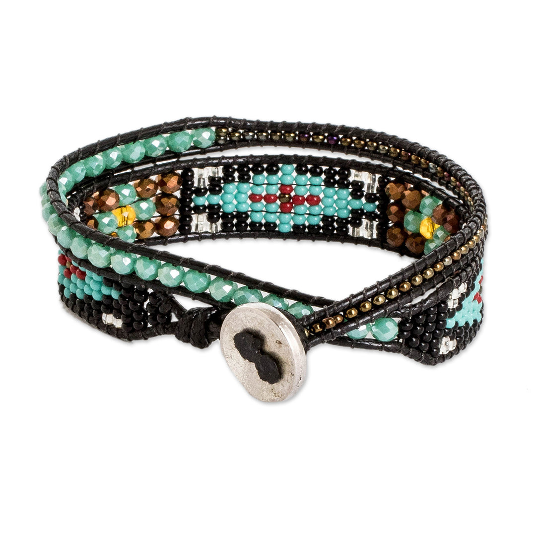 Black Hand-Woven Geometric-Themed Long Beaded Wrap Bracelet - Geometric Enchantment