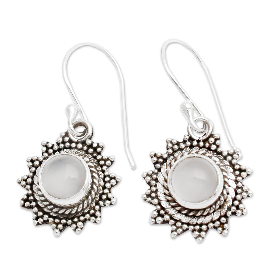 Balinese-Made Natural Rainbow Moonstone Sun Dangle Earrings - Sunday Moon