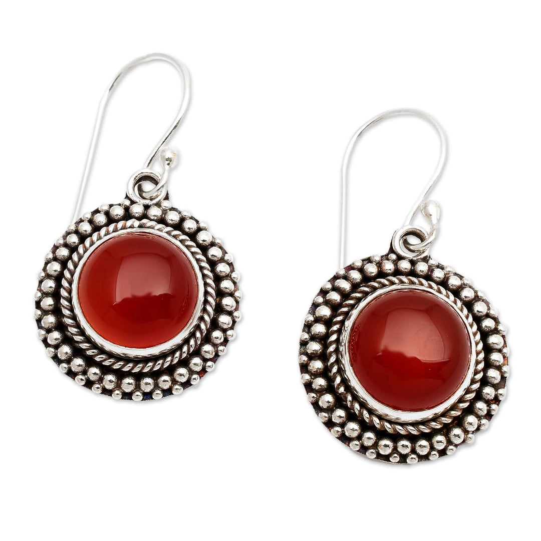 Carnelian Dangle Earrings in Polished and Oxidized Finishes - Fiery Cycle