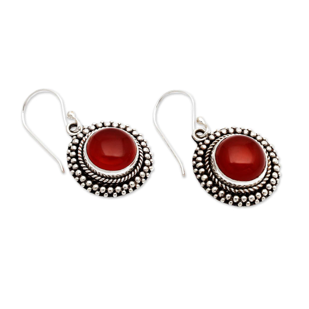 Carnelian Dangle Earrings in Polished and Oxidized Finishes - Fiery Cycle