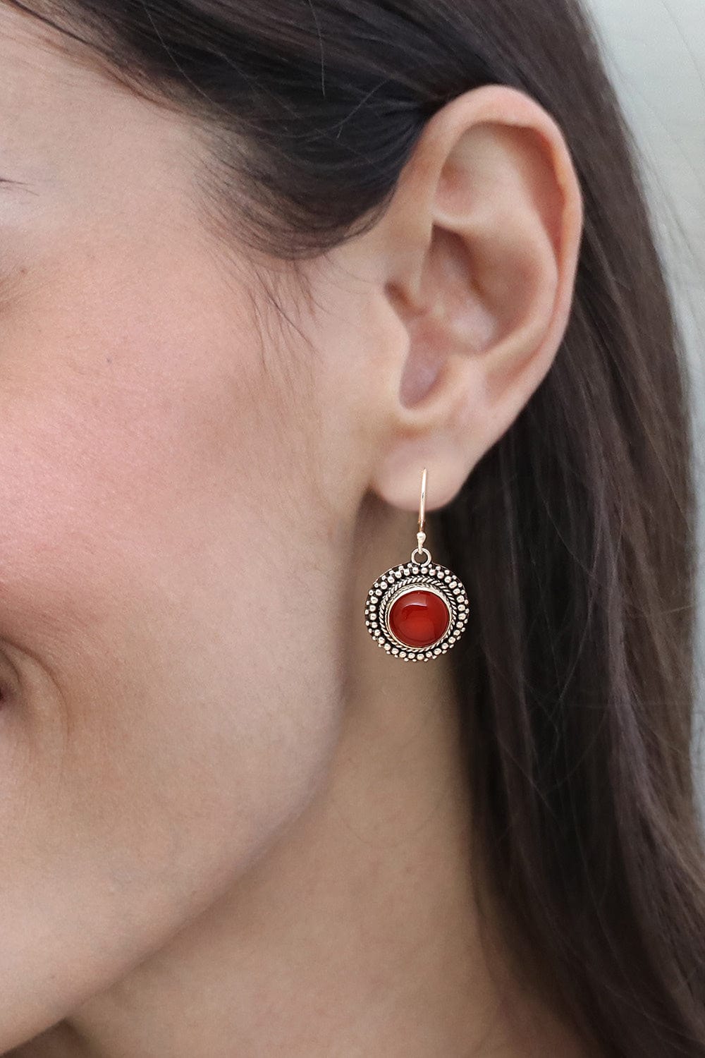 Carnelian Dangle Earrings in Polished and Oxidized Finishes - Fiery Cycle
