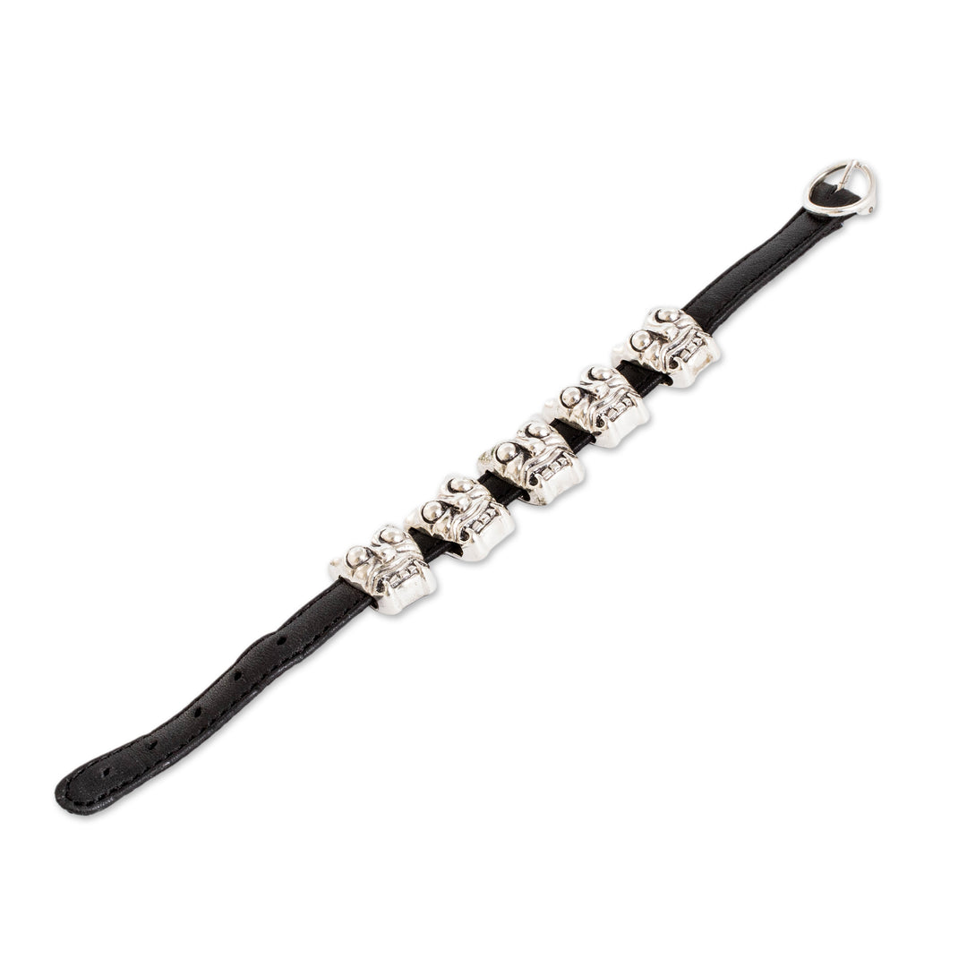 Archaeological Mayan Jaguar Silver and Leather Bracelet - Iximche Jaguar