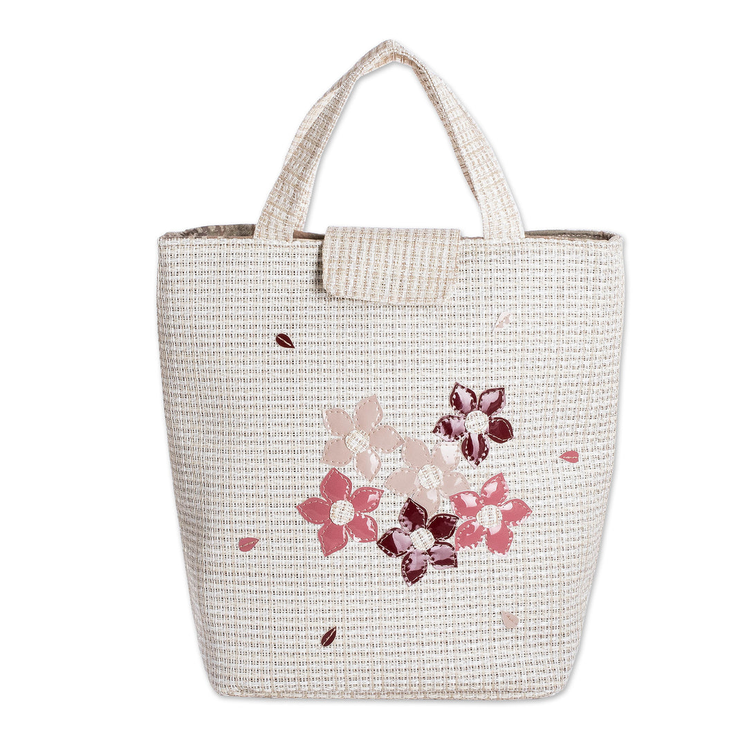 Spring-Themed Floral Ecru Beige Tote Bag from Costa Rica - Blooming Ecru