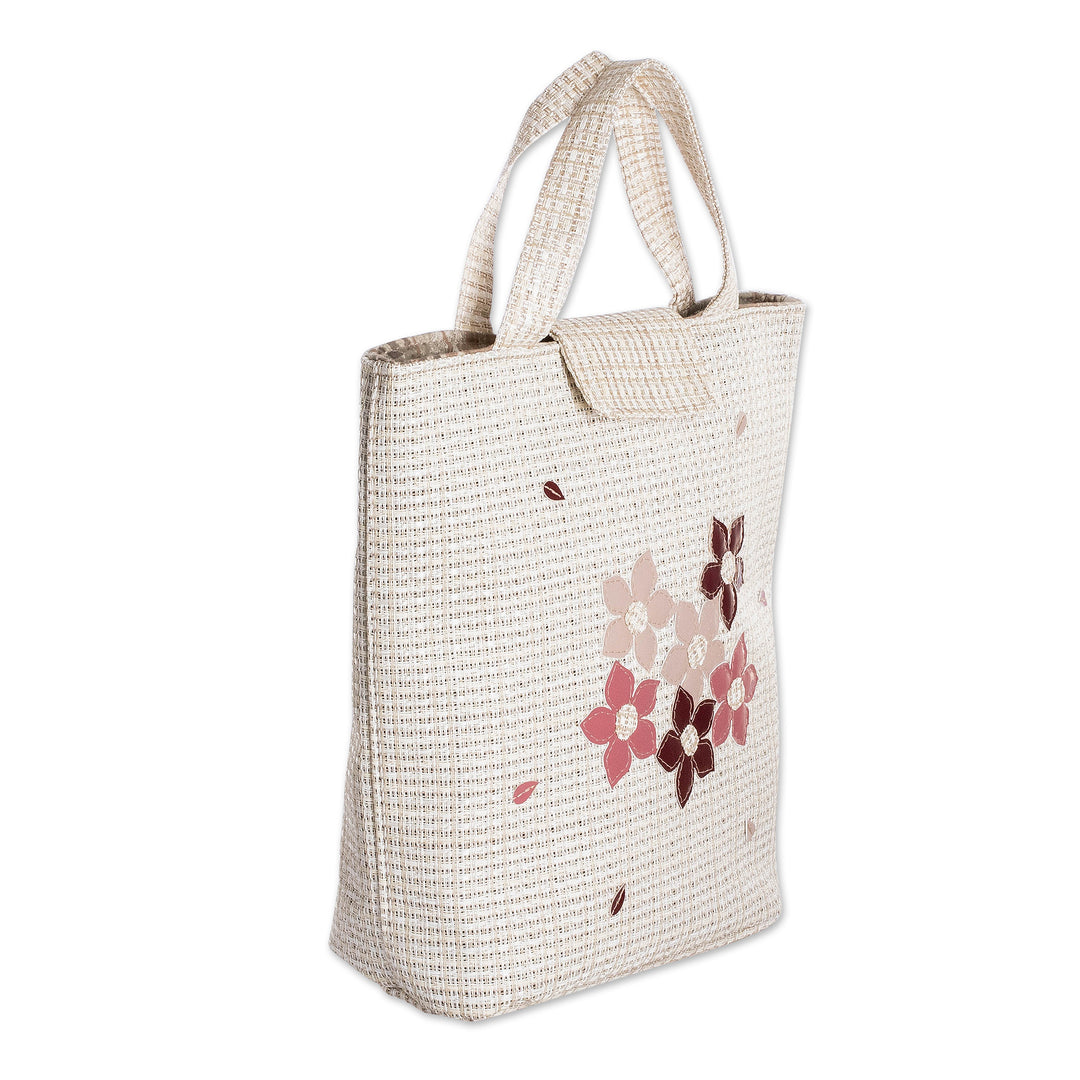 Spring-Themed Floral Ecru Beige Tote Bag from Costa Rica - Blooming Ecru