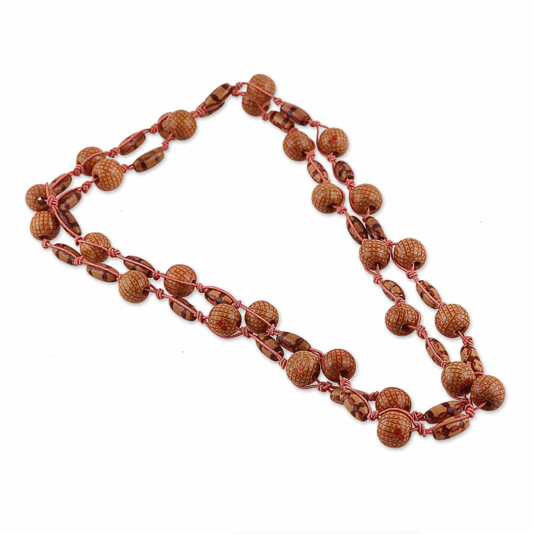 Bohemian Brown Haldu Wood Beaded Station Necklace - Earth Glam