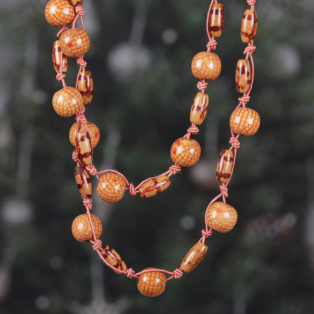 Bohemian Brown Haldu Wood Beaded Station Necklace - Earth Glam
