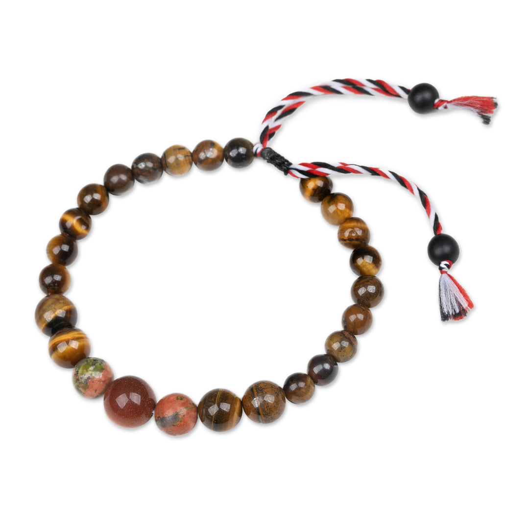 Yoga Tridatu Men's Onyx Tiger's Eye Unakite Pendant Bracelet - Tridatu Protection