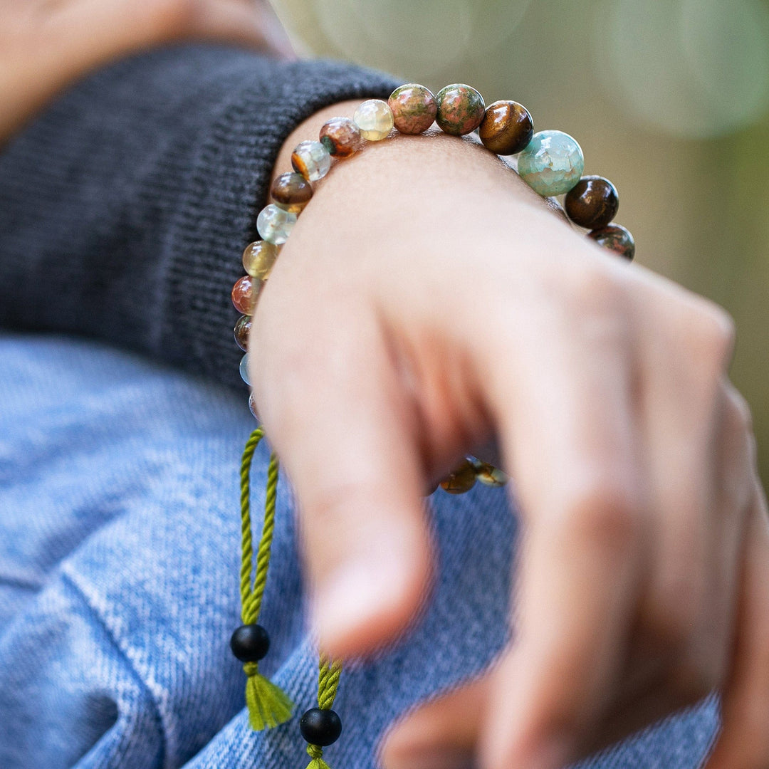 Adjustable Green Multi-Gemstone Beaded Bracelet from Bali - Hopeful Sense