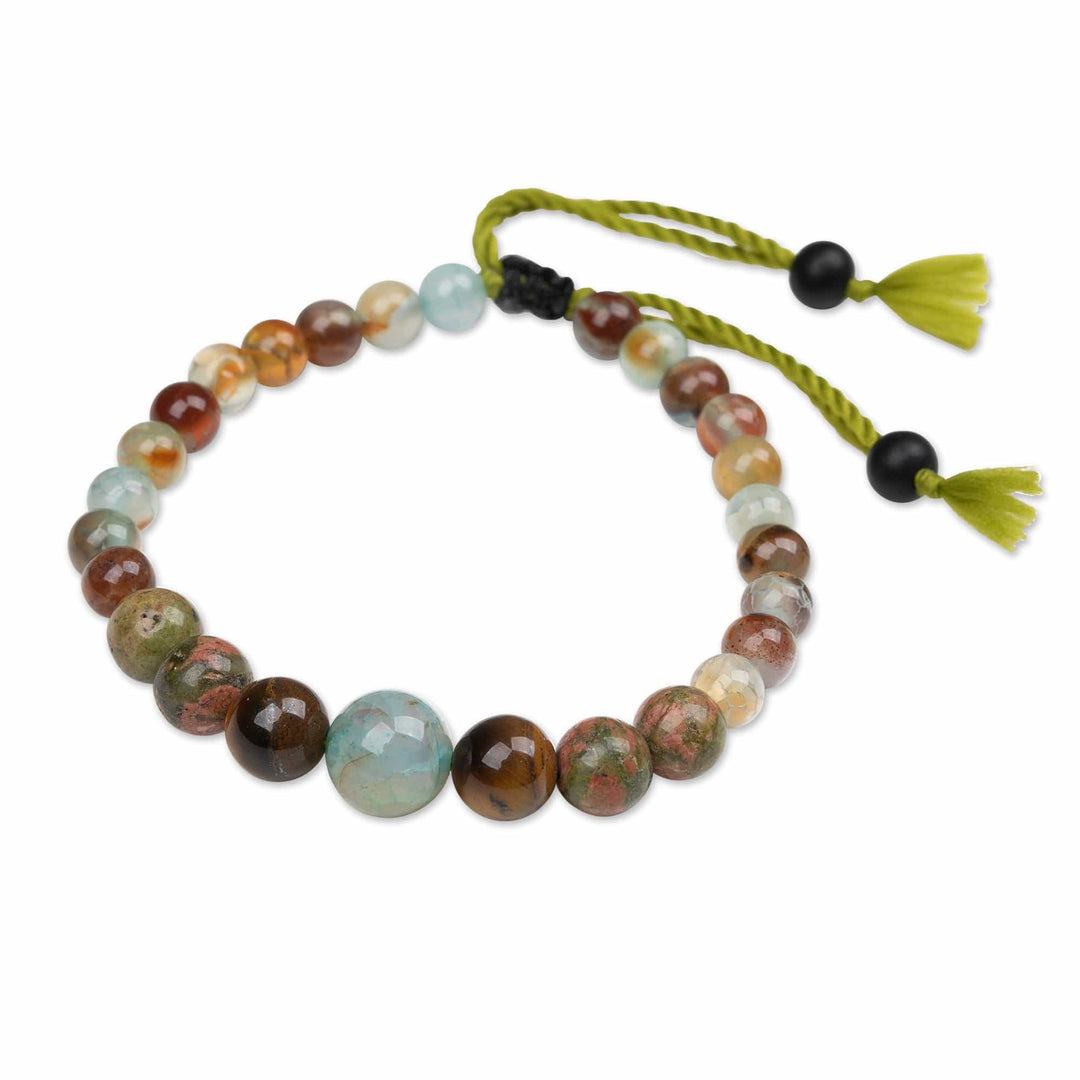 Adjustable Green Multi-Gemstone Beaded Bracelet from Bali - Hopeful Sense