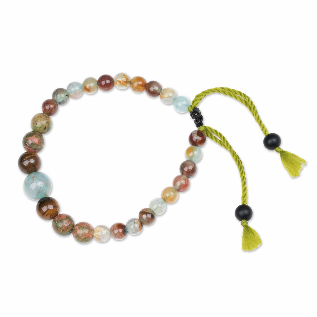 Adjustable Green Multi-Gemstone Beaded Bracelet from Bali - Hopeful Sense