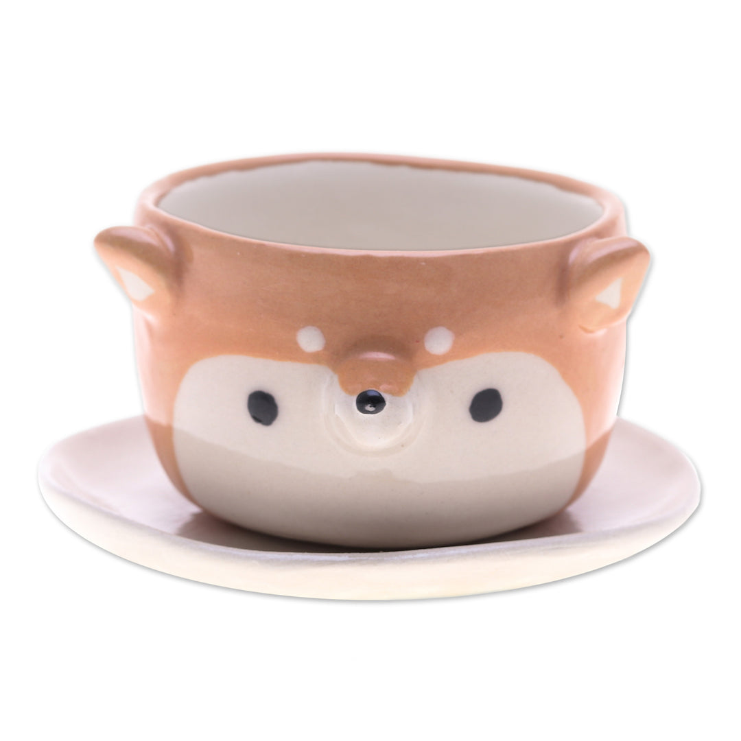 Thai-Made Siberian Dog Mini Flower Pot and Saucer (Small) - Siberian Spring