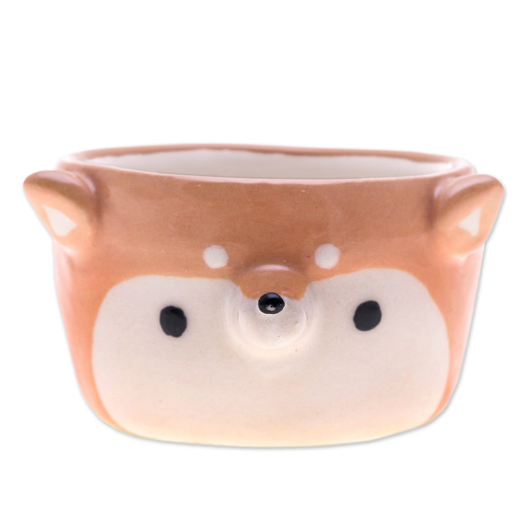 Thai-Made Siberian Dog Mini Flower Pot and Saucer (Small) - Siberian Spring