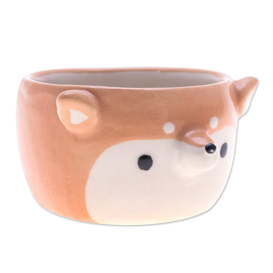 Thai-Made Siberian Dog Mini Flower Pot and Saucer (Small) - Siberian Spring