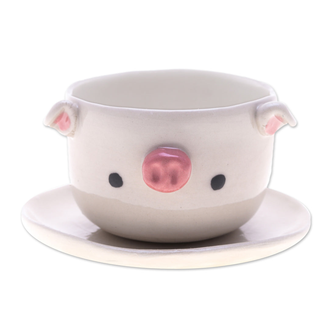 Piglet-Shaped Ceramic Mini Flower Pot and Saucer (Small) - Piglet Spring