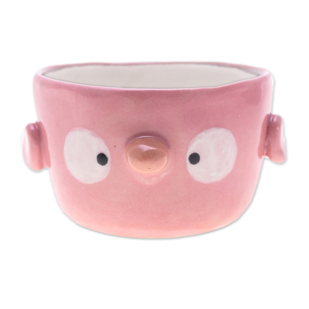 Pink Bird-Shaped Ceramic Mini Flower Pot and Saucer (Small) - Pink Bird Spring