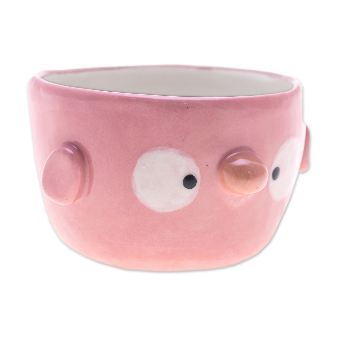 Pink Bird-Shaped Ceramic Mini Flower Pot and Saucer (Small) - Pink Bird Spring
