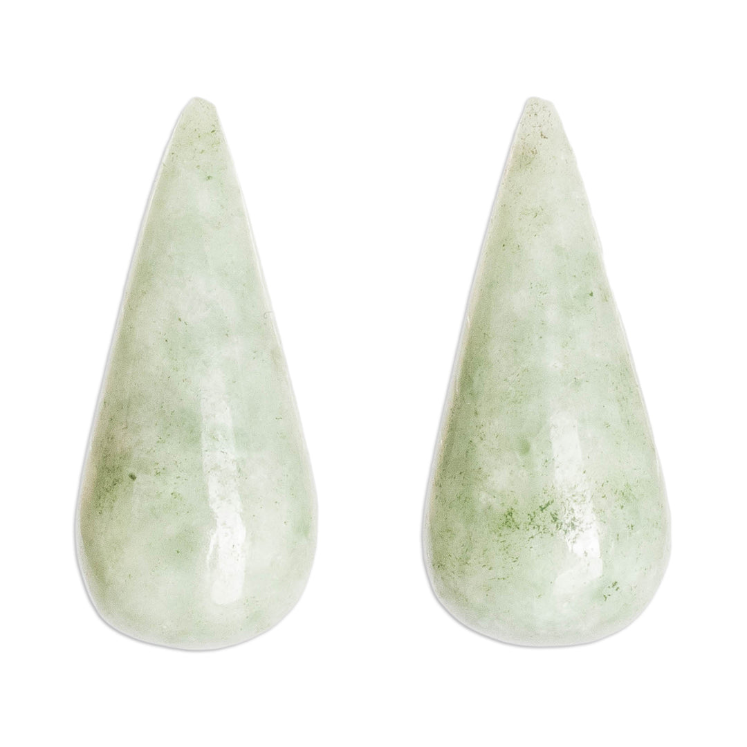 Minimalist Bright Green Jade Button Earrings from Guatemala - Vital Dew