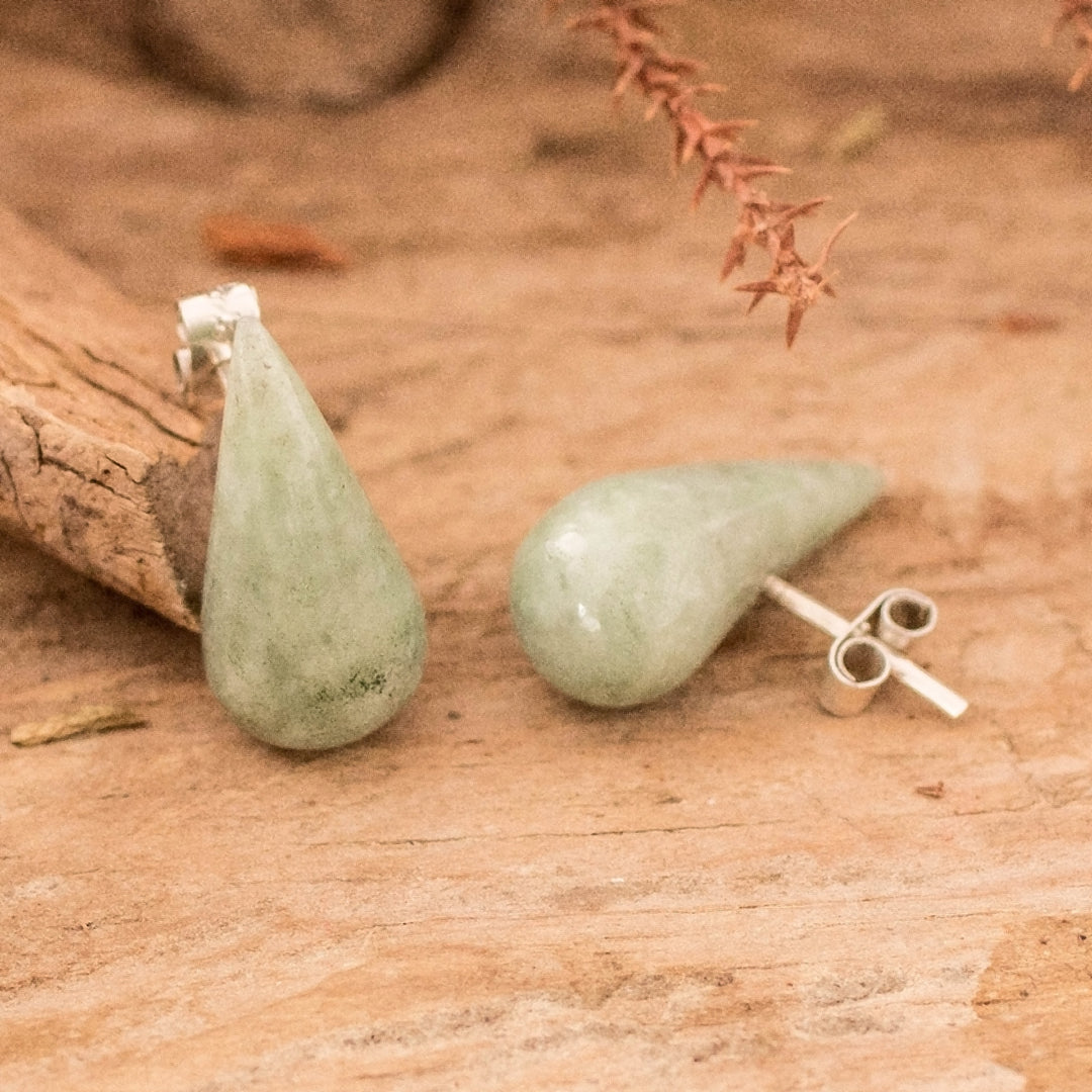 Minimalist Bright Green Jade Button Earrings from Guatemala - Vital Dew