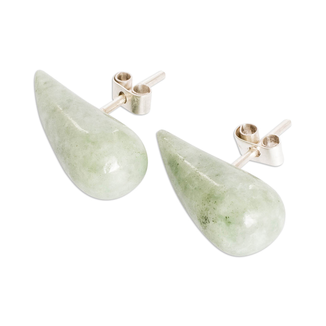 Minimalist Bright Green Jade Button Earrings from Guatemala - Vital Dew