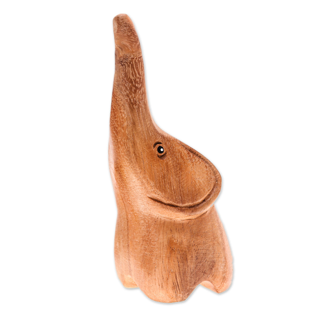 Raintree Wood Baby Elephant Figurine Hand-Carved in Thailand - Tiny Sweetness